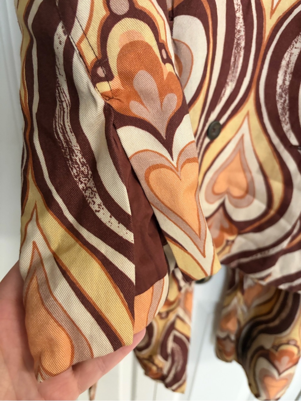 Retro Heart-Print Blazer and pant suit Set - Brown, Cream & Orange Free People - Picture 5 of 10